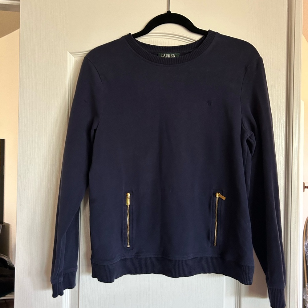 Ralph Lauren Petite navy blue pullover sweatshirt zipper pockets petite large - Picture 3 of 10